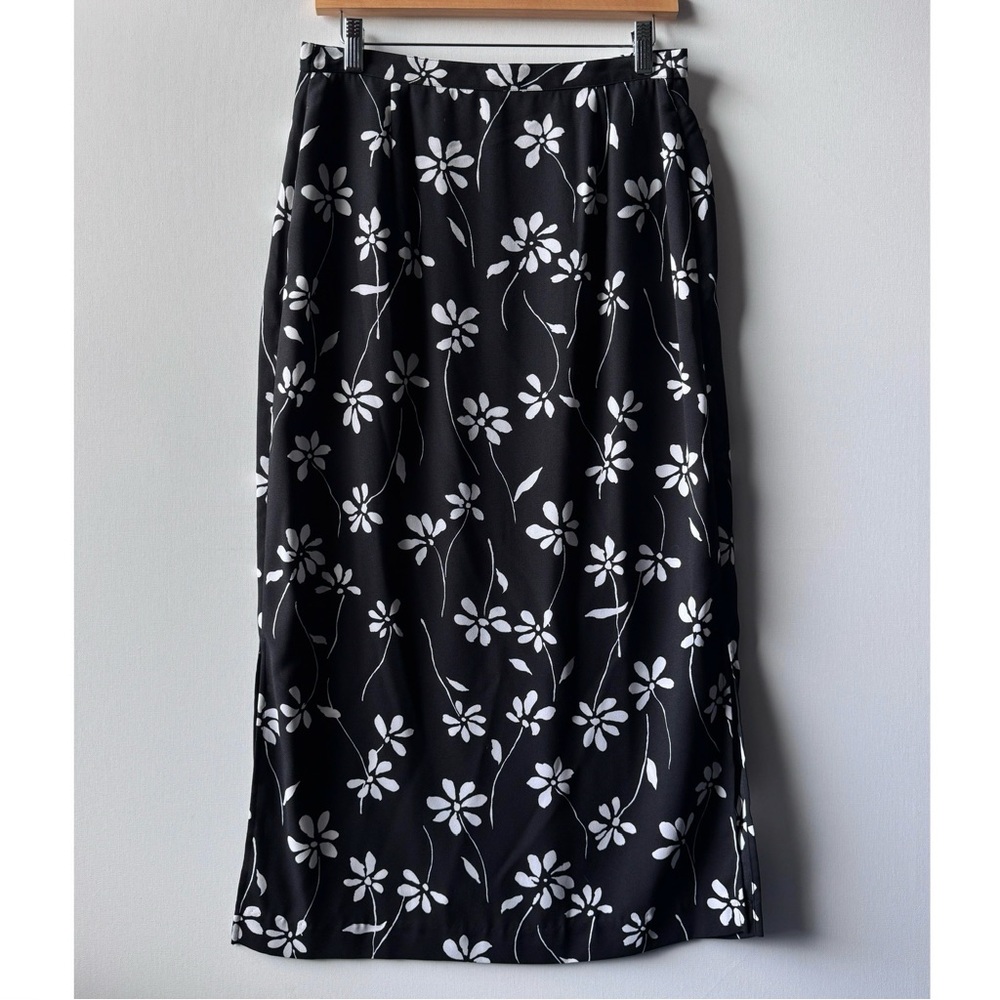 Vintage Pendleton Floral Midi Skirt 90s Grunge Whimsigoth Black & White Size 10